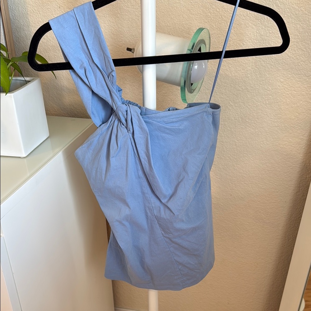 Zara Pastel Blue Asymmetric Top With Knot Size Small